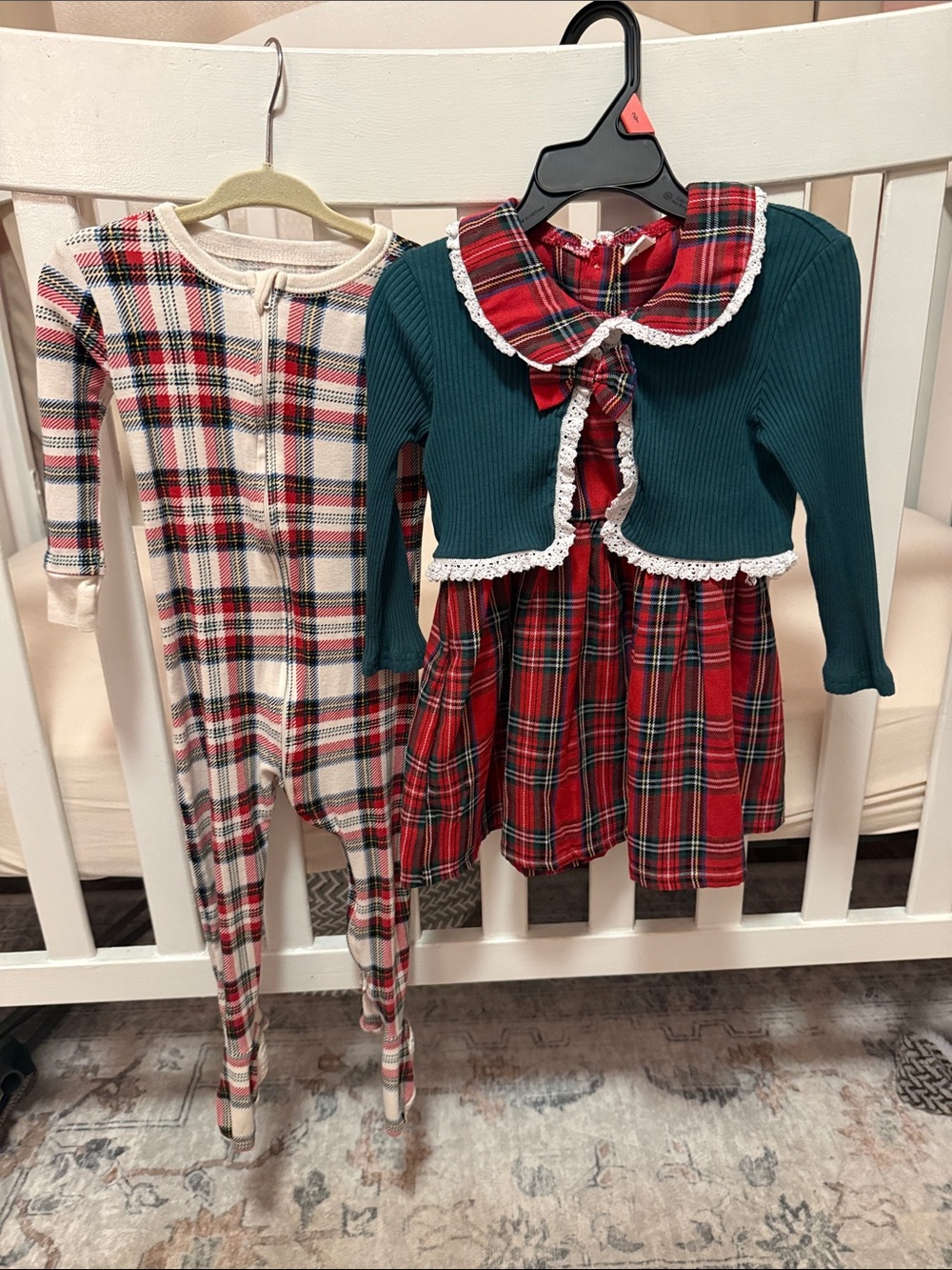 Girls Holiday Plaid Dress & Footed Pajamas Bundle
